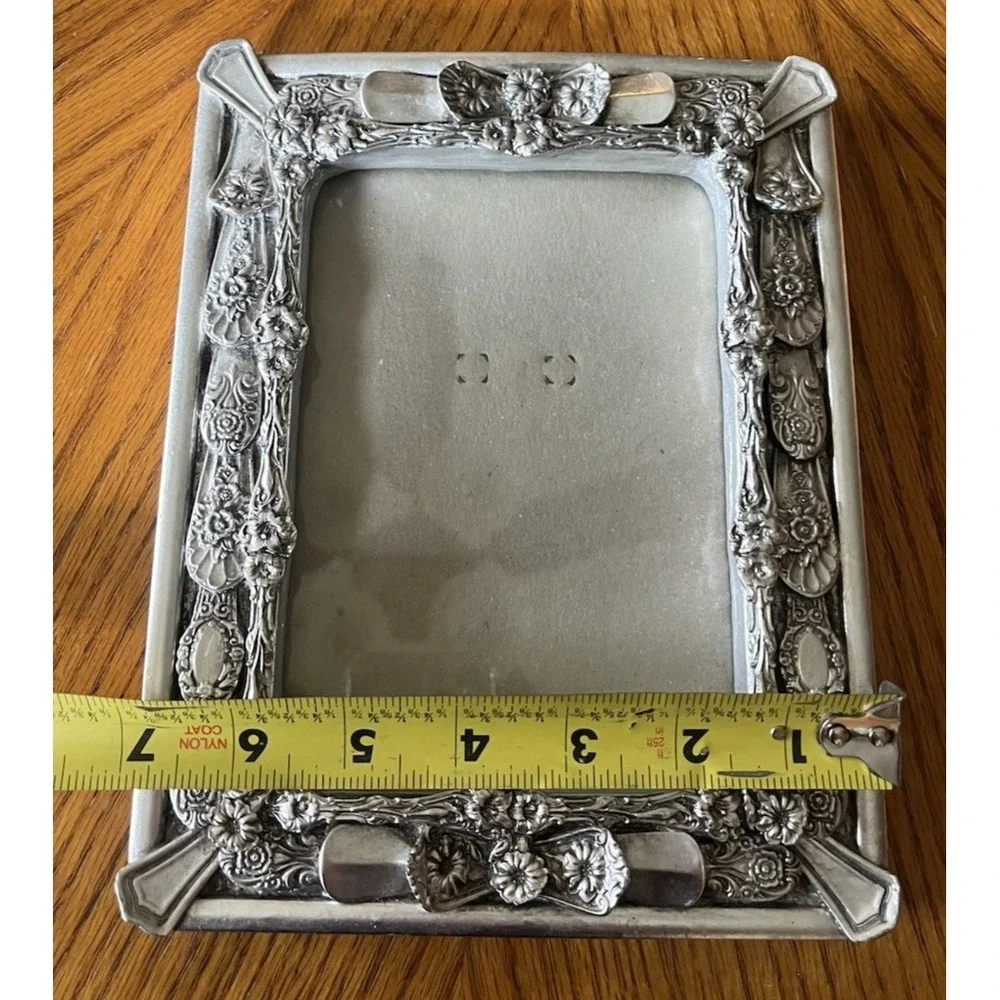Vintage Ornate Picture Photo Frame Silver Metal Flatware Spoon Ends Handles 5x7